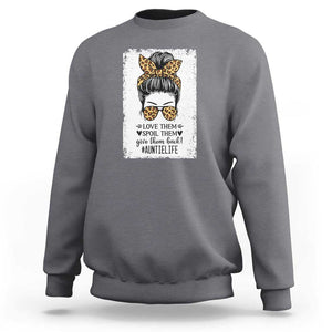 Funny Aunt Sweatshirt Love Spoil Give Them Back Auntie Life Messy Bun TS11 Charcoal Print Your Wear