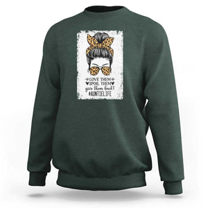 Funny Aunt Sweatshirt Love Spoil Give Them Back Auntie Life Messy Bun TS11 Dark Forest Green Print Your Wear