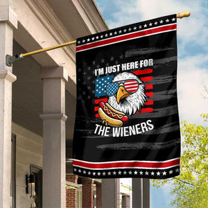 Funny I'm Just Here For The Wieners Garden Flag 4th Of July Bald Eagle Hot Dog Lover TS11 Distressed Black Red Print Your Wear