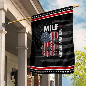 Funny MILF Man I Love Fireworks Garden Flag American Patriotic July 4th US Flag TS11 Distressed Black Red Print Your Wear