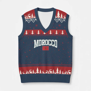 Morocco Football Throwback Design Vintage Moroccan Flag Jersey Style V-Neck Knit Sweater Vest TS11 Navy Red Print Your Wear