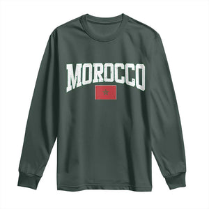 Morocco Football Throwback Design Vintage Moroccan Flag Jersey Style Long Sleeve Shirt TS11 Dark Forest Green Print Your Wear
