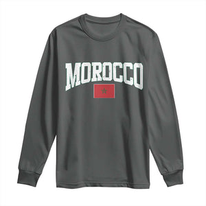 Morocco Football Throwback Design Vintage Moroccan Flag Jersey Style Long Sleeve Shirt TS11 Dark Heather Print Your Wear