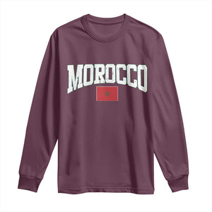 Morocco Football Throwback Design Vintage Moroccan Flag Jersey Style Long Sleeve Shirt TS11 Maroon Print Your Wear