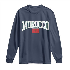 Morocco Football Throwback Design Vintage Moroccan Flag Jersey Style Long Sleeve Shirt TS11 Navy Print Your Wear
