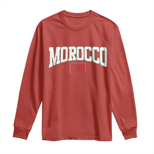 Morocco Football Throwback Design Vintage Moroccan Flag Jersey Style Long Sleeve Shirt TS11 Red Print Your Wear
