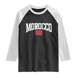 Morocco Football Throwback Design Vintage Moroccan Flag Jersey Style Raglan Shirt TS11 Black White Print Your Wear