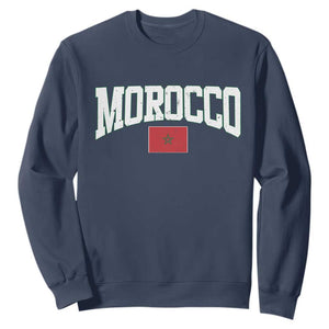 Morocco Football Throwback Design Vintage Moroccan Flag Jersey Style Sweatshirt TS11 Navy Print Your Wear