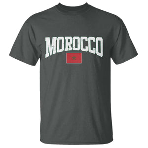 Morocco Football Throwback Design Vintage Moroccan Flag Jersey Style T Shirt TS11 Dark Heather Print Your Wear