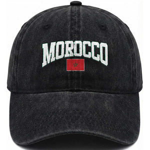 Morocco Football Throwback Design Vintage Moroccan Flag Jersey Style Washed Cotton Baseball Cap TS11 Print Your Wear