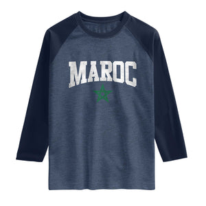 Morocco Maroc Pride Raglan Shirt Moroccan Heritage Vintage Green Star TS11 Heather Denim Navy Print Your Wear