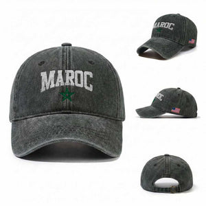Morocco Maroc Pride Washed Cotton Baseball Cap Moroccan Heritage Vintage Green Star TS11 Washed Cap Universal Fit Dark Green Print Your Wear