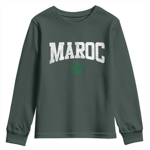 Morocco Maroc Pride Youth Sweatshirt Moroccan Heritage Vintage Green Star TS11 Dark Forest Green Print Your Wear