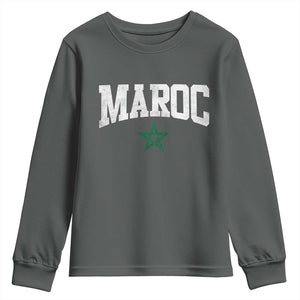 Morocco Maroc Pride Youth Sweatshirt Moroccan Heritage Vintage Green Star TS11 Dark Heather Print Your Wear