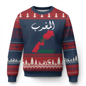 Proud Moroccan Vintage Marocco Map with Arabic Characters Ugly Christmas Sweater TS11 Navy Red Print Your Wear