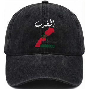 Proud Moroccan Vintage Marocco Map with Arabic Characters Washed Cotton Baseball Cap TS11 Print Your Wear