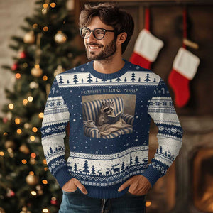 Funny Raccoon Book Lover Ugly Christmas Sweater Probably Reading Trash Bookworms Teachers