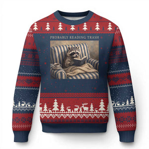 Funny Raccoon Book Lover Ugly Christmas Sweater Probably Reading Trash Bookworms Teachers