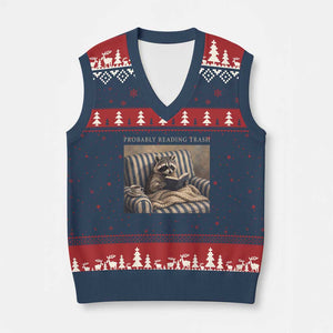 Funny Raccoon Book Lover V-Neck Knit Sweater Vest Probably Reading Trash Bookworms Teachers