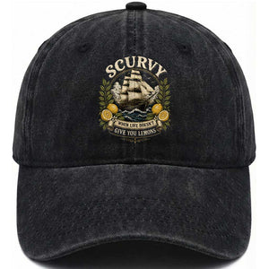Scurvy When Life Doesnt Give You Lemons Washed Cotton Baseball Cap Funny Pirate Lemon Vitamin C
