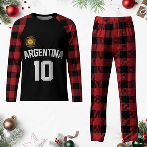 Argentina Football Number 10 Jersey Style Plaid Pajama Set Soccer Fan