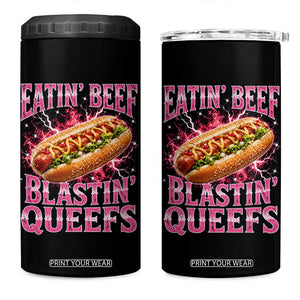 Eatin Beef Blastin' Queefs Funny Embarrassing Hot Dog Retro Bootleg 4 in 1 Can Cooler Tumbler