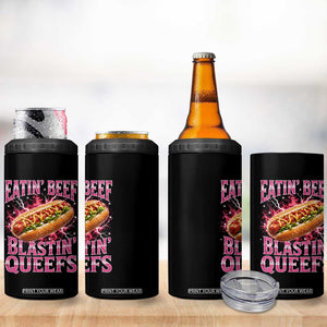 Eatin Beef Blastin' Queefs Funny Embarrassing Hot Dog Retro Bootleg 4 in 1 Can Cooler Tumbler