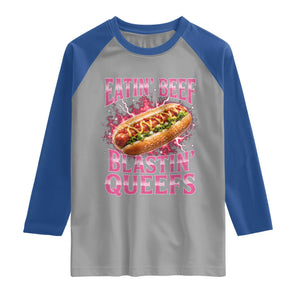 Eatin Beef Blastin' Queefs Funny Embarrassing Hot Dog Retro Bootleg Raglan Shirt