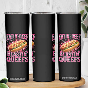 Eatin Beef Blastin' Queefs Funny Embarrassing Hot Dog Retro Bootleg Skinny Tumbler