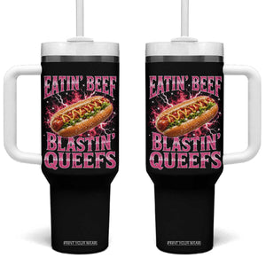 Eatin Beef Blastin' Queefs Funny Embarrassing Hot Dog Retro Bootleg Tumbler With Handle