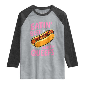 Eatin Beef Blastin' Queefs Funny Hot Dog Adult Humor Raglan Shirt