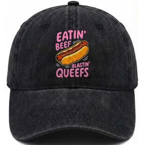 Eatin Beef Blastin' Queefs Funny Hot Dog Adult Humor Washed Cotton Baseball Cap TS11 Print Your Wear