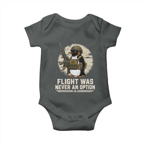 Funny Penguin Flight Was Never An Option Baby Onesie Tactical Penguin Gun Lover TS11 Dark Heather Print Your Wear