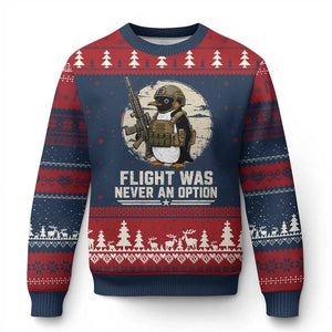 Funny Penguin Flight Was Never An Option Ugly Christmas Sweater Tactical Penguin Gun Lover TS11 Navy Red Print Your Wear