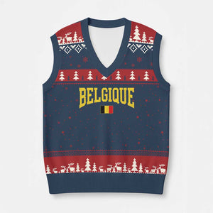 Belgium Belgique Throwback Design Vintage Belgian Flag Jersey Style V-Neck Knit Sweater Vest TS11 Navy Red Print Your Wear