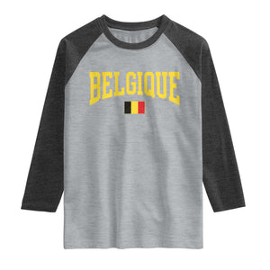 Belgium Belgique Throwback Design Vintage Belgian Flag Jersey Style Raglan Shirt TS11 Heather Gray Heather Charcoal Print Your Wear
