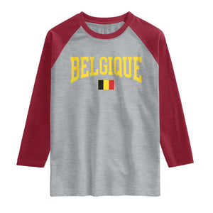 Belgium Belgique Throwback Design Vintage Belgian Flag Jersey Style Raglan Shirt TS11 Heather Gray Heather Red Print Your Wear
