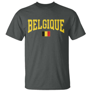 Belgium Belgique Throwback Design Vintage Belgian Flag Jersey Style T Shirt TS11 Dark Heather Print Your Wear