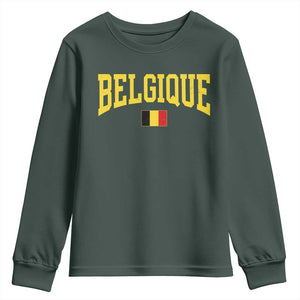 Belgium Belgique Throwback Design Vintage Belgian Flag Jersey Style Youth Sweatshirt TS11 Dark Forest Green Print Your Wear