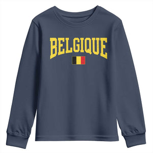 Belgium Belgique Throwback Design Vintage Belgian Flag Jersey Style Youth Sweatshirt TS11 Navy Print Your Wear