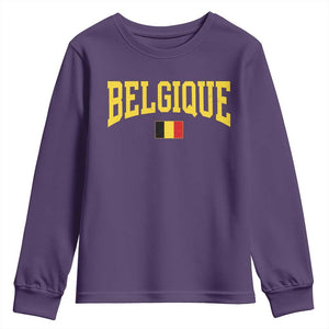 Belgium Belgique Throwback Design Vintage Belgian Flag Jersey Style Youth Sweatshirt TS11 Purple Print Your Wear