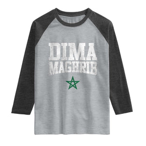 Moroccan Dima Maghrib Flag of Morocco Vintage Green Star Patriotic Raglan Shirt TS11 Heather Gray Heather Charcoal Print Your Wear