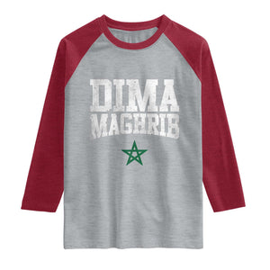 Moroccan Dima Maghrib Flag of Morocco Vintage Green Star Patriotic Raglan Shirt TS11 Heather Gray Heather Red Print Your Wear