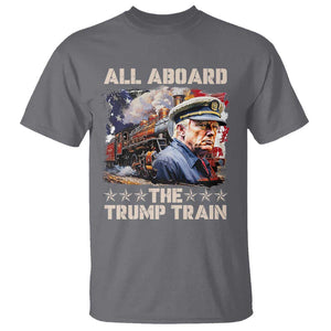 Trump Supporter 2024 T Shirt All Aboard The Trump Train USA American Flag TS11 Charcoal Print Your Wear