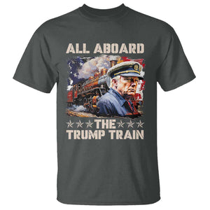 Trump Supporter 2024 T Shirt All Aboard The Trump Train USA American Flag TS11 Dark Heather Print Your Wear