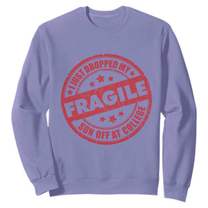 Fragile I Just Dropped My Son Off At College Sweatshirt Drop Off Parents Vintage Star TS11 Violet Print Your Wear