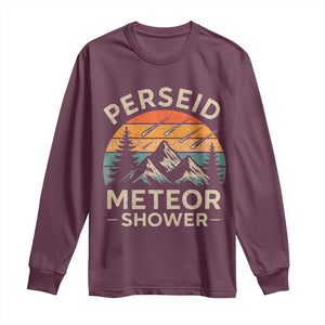 Perseid Meteor Shower Long Sleeve Shirt Shooting Stars Astronomy Vintage Mountain TS11 Maroon Print Your Wear