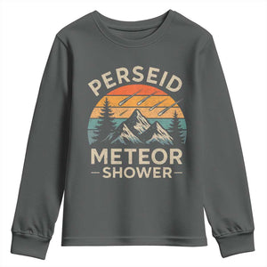 Perseid Meteor Shower Youth Sweatshirt Shooting Stars Astronomy Vintage Mountain TS11 Dark Heather Print Your Wear