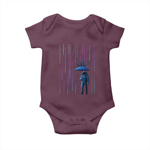 Perseid Meteor Shower Raining Astronaut With Umbrella Baby Onesie TS11 Maroon Print Your Wear