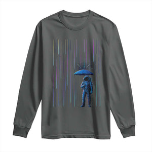 Perseid Meteor Shower Raining Astronaut With Umbrella Long Sleeve Shirt TS11 Dark Heather Print Your Wear